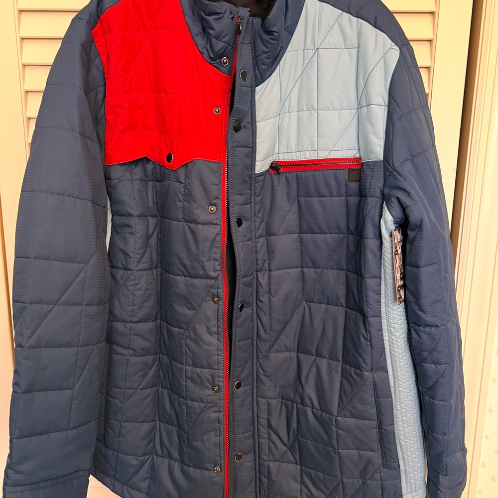 Hurley Men's Puffer Jacket - Navy, Light Blue, and Red